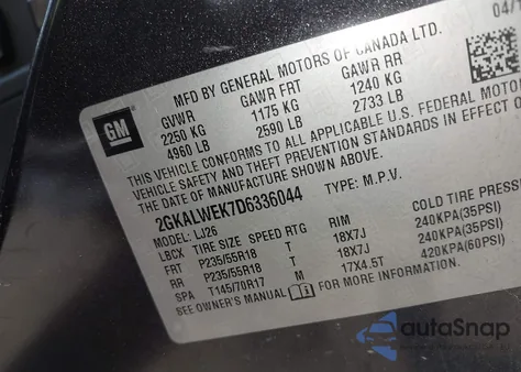 2013 GMC Terrain Slt-2 from USA, damaged, VIN 2GKALWEK7D6336044